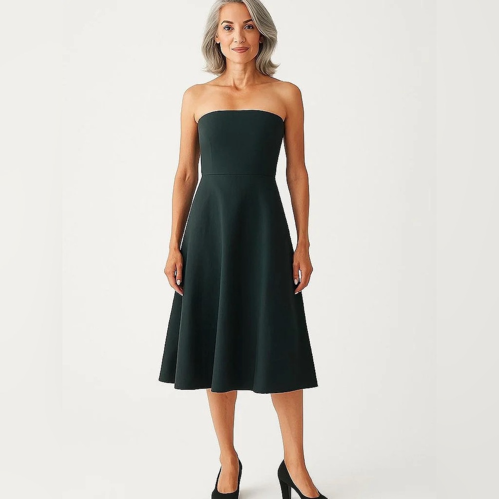 JCREW | BLACK STRAPLESS WOOL MIDI DRESS SIZE 8 CLASSIC WEDDING GALA QUIET LUXE